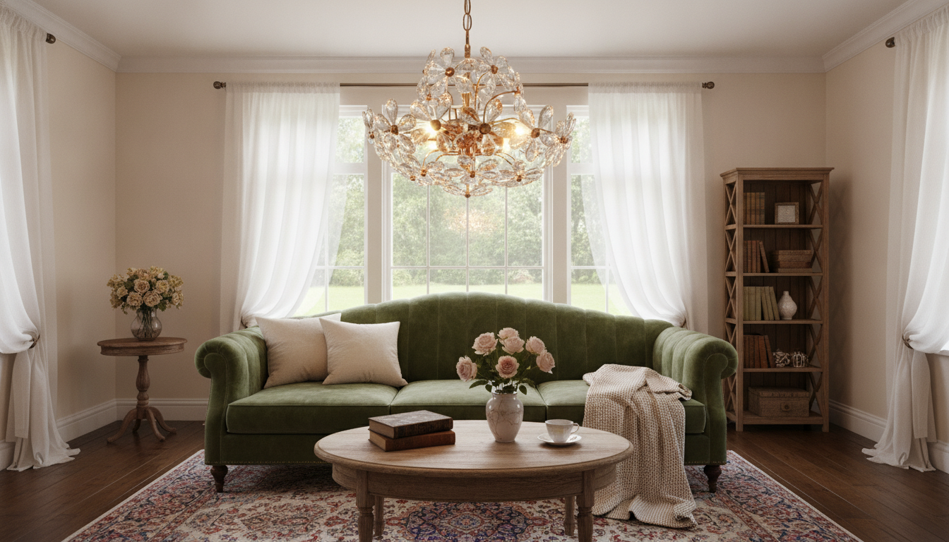 Copper & Crystal Flower Chandelier: Romantic Vintage Glow