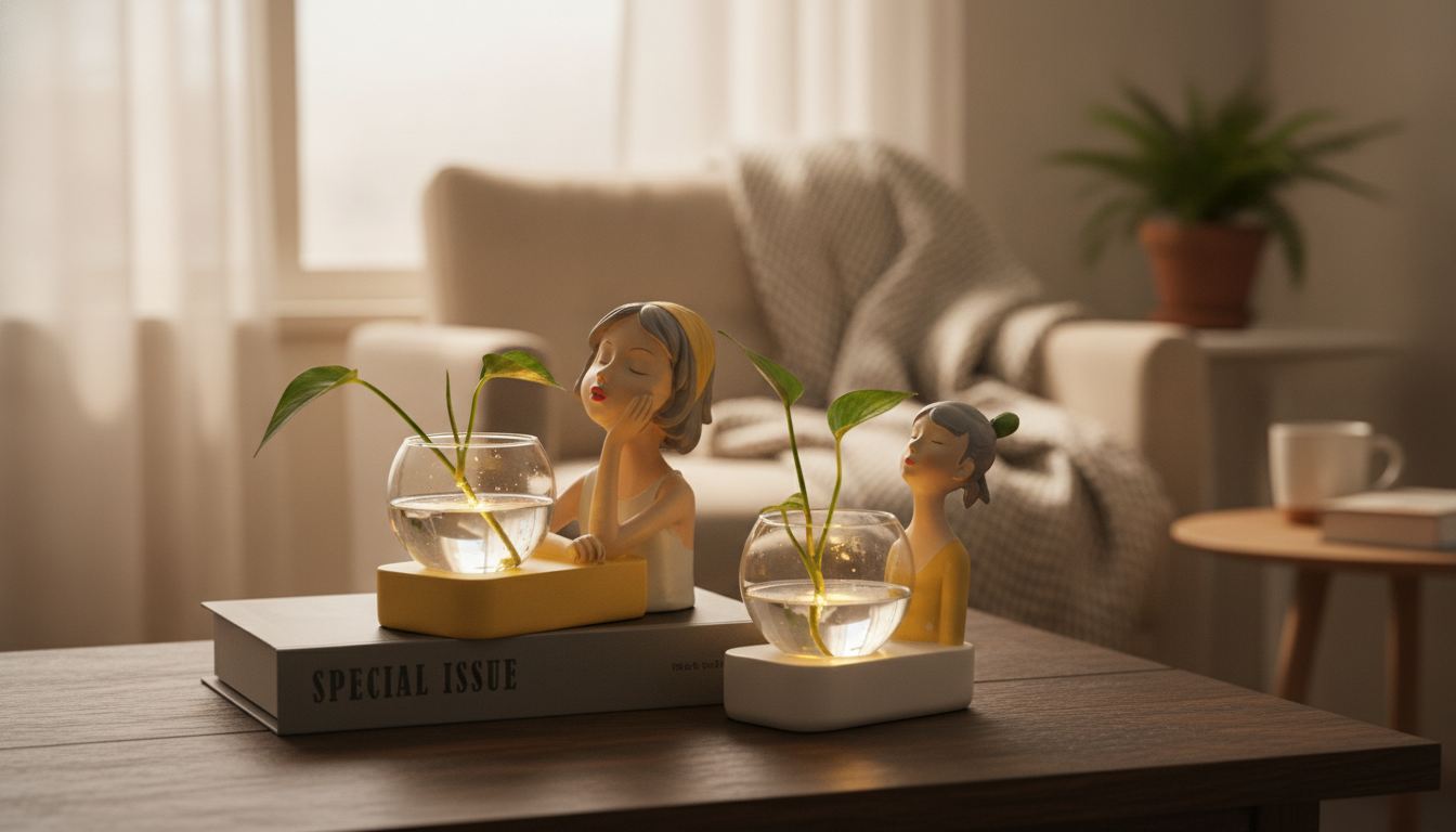 Creative Girl Resin Vase with LEDs: Cozy Sculptural Decor