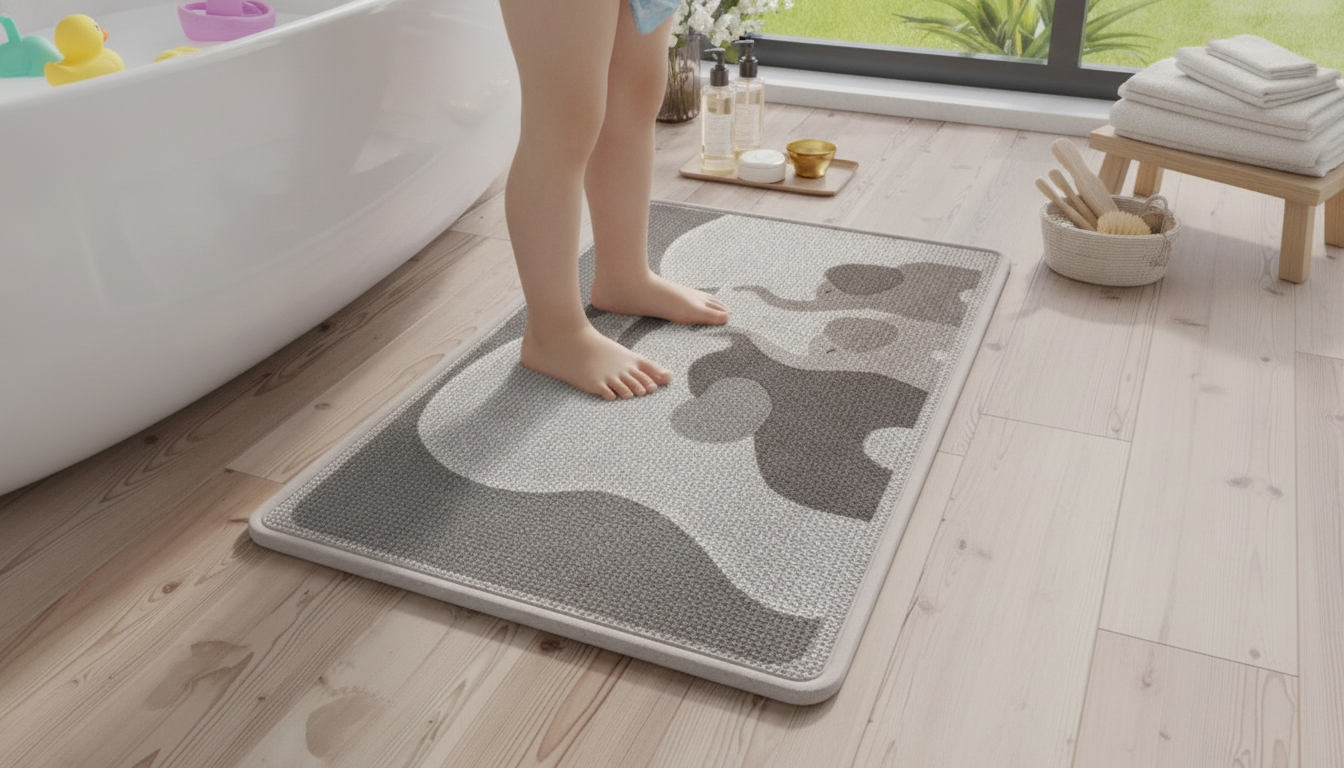 Cute Cartoon Elephant Linen Bath Mat for Kid-Friendly Baths