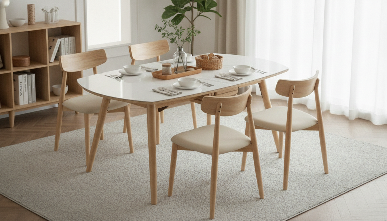 Expandable Nordic Dining Table: Minimalist Seating for 6