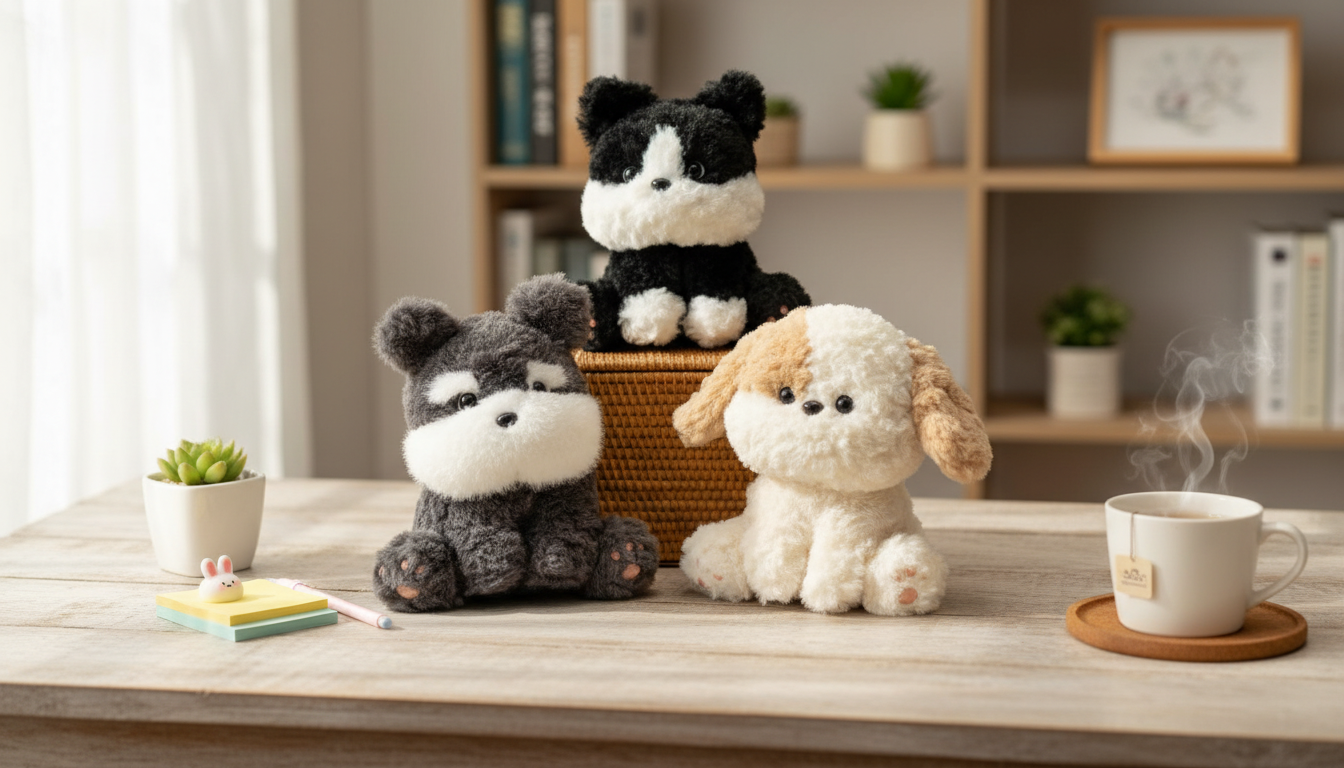 Fluffy Kawaii Sitting Puppy Plush for Desk Decor