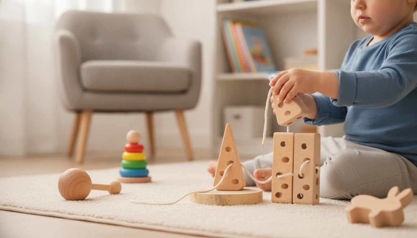 Wooden Cheese Threading Game for Calm Fine-Motor Play