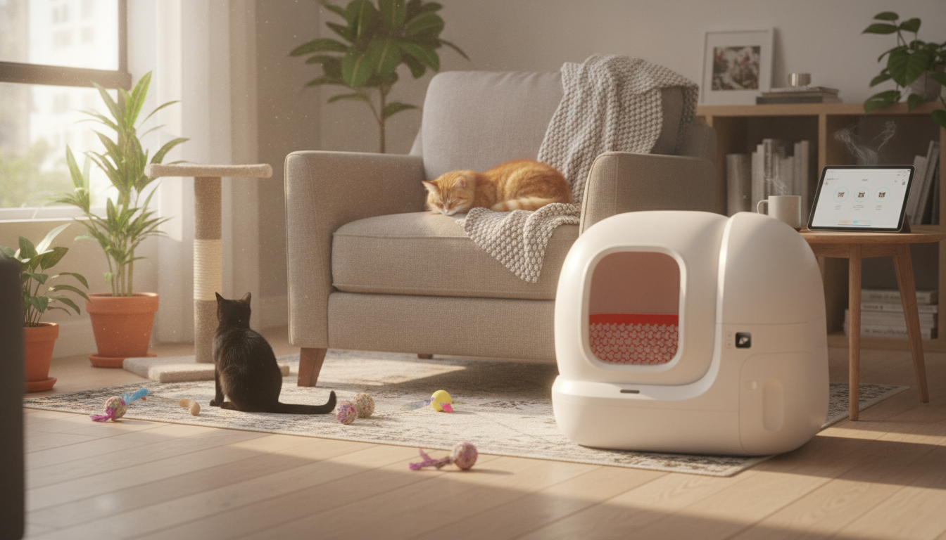App-Controlled Self-Cleaning Litter Box for Multi-Cat Homes