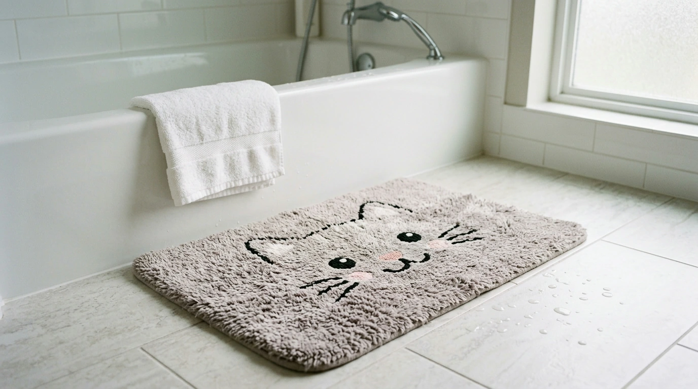 Cute Cartoon Cat Bathroom Mat: Fluffy & Practical