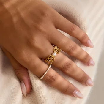 Waterproof Minimalist Pearl Resin Ring: 18K Gold-Plated