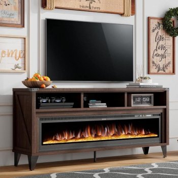 Farmhouse TV Stand w/ Electric Fireplace: 65-Inch Fit